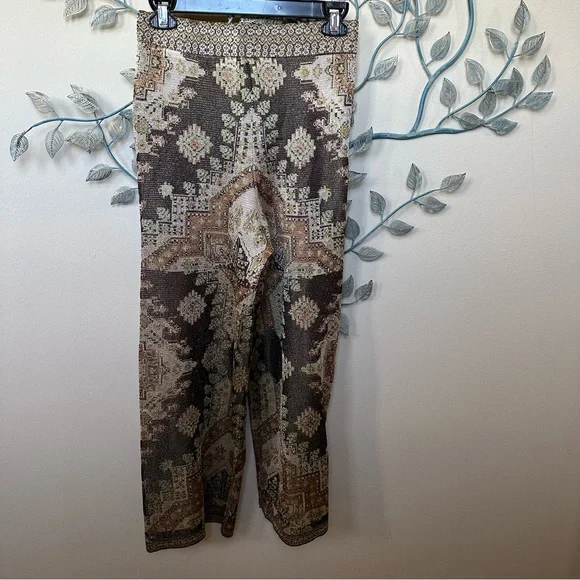 ZARA Metallic knit jacquard wide leg crop pants Small NWT - Picture 7 of 8